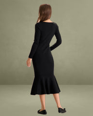 Women's Black Square Neck Mermaid Sweater Maxi Dress