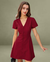 Red Button A-Line Mini Dress