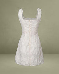 White Textured Square Neck Slip Mini Dress