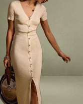 Apricot V Neck Bodycon Sweater Dress