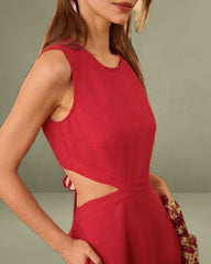 The Red Round Neck Cut-Out Midi Dress