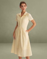 Yellow Button Short Sleeve Midi Dress