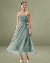 Green Mesh Flowing Slip Midi Dress