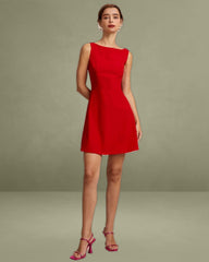 The Red Boat Neck High Waisted Mini Dress