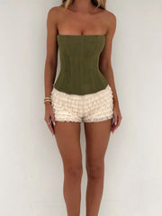 SOLA MESH CORSET TOP KHAKI