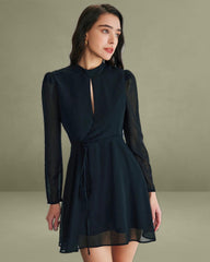 Black Chiffon Wrap Mini Dress