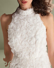 The White Mock Neck Tie-Back Mini Dress