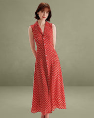 Red Floral Button Sleeveless Maxi Dress