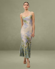 Green Floral Slip Mermaid Maxi Dress