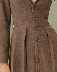 Brown A-Line Pleated Midi Dress