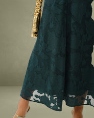 Green Jacquard A-Line Slip Maxi Dress