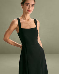 The Black Square Neck Sheath Midi Dress