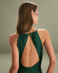 Green Cowl Neck Cutout Back Maxi Dress