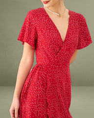The Polka Dot Ruffle Wrap Dress