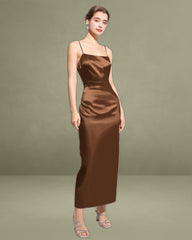 Coffee Satin Slip Maxi Dress