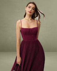 Wine Red Sweetheart Neck Maxi Flowy Dress