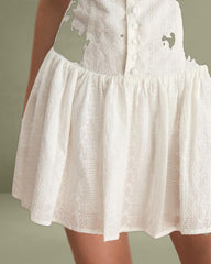 Women's White Boat Neck Jacquard Cotton Mini Dress