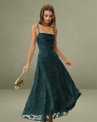 Green Jacquard A-Line Slip Maxi Dress