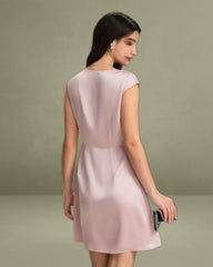 Pink Boat Neck Satin Mini Dress