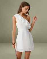 White Ruffle One Shoulder Mini Dress