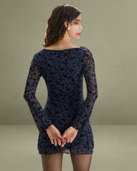 Women's Blue Translucent Long Sleeve Mini Dress