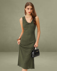 Army Green V Neck Sleeveless Sweater Dress