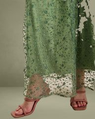 Women's Green Embroidery Mesh Slip Maxi Dress
