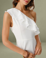 White Ruffle One Shoulder Mini Dress