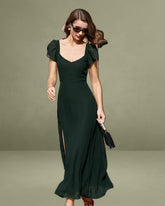 Black Sweetheart Neck Chiffon Maxi Dress