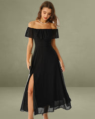 Black Off The Shoulder A-Line Maxi Dress