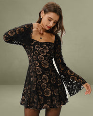 Black Transparent Bell Sleeve Mini Dress