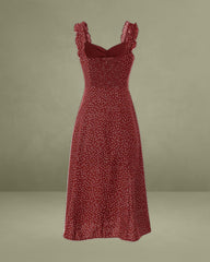 The Red Frill Trim Side Split Midi Dress