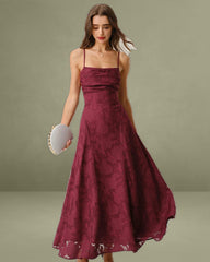 Wine Red Jacquard Slip Maxi Dress