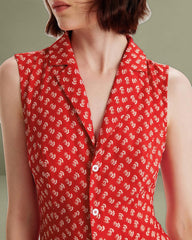 Red Floral Button Sleeveless Maxi Dress