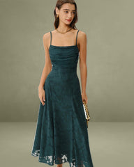Green Jacquard A-Line Slip Maxi Dress