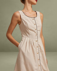 The Khaki Round Neck A-Line Midi Dress