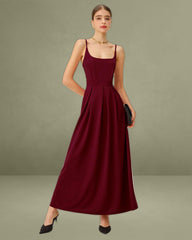 Wine Red Pleated Maxi Slip Dress
