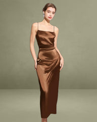 Coffee Satin Slip Maxi Dress