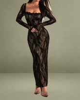 Black Lace See Through Bodycon Maxi Dress