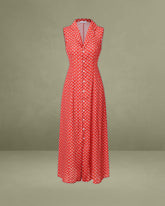 Red Floral Button Sleeveless Maxi Dress