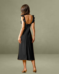 Black Ruffle Square Neck Slip Midi Dress