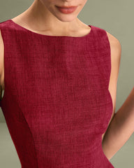 Red Boat Neck A-Line Sleeveless Mini Dress