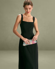 The Black Square Neck Sheath Midi Dress
