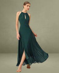 Green Chiffon Slit Floor-Length Dress
