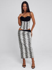 Ellapink RAVELLE MIDI SKIRT SILVER SNAKE