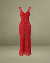 Red Floral V Neck Ruffle Maxi Dress