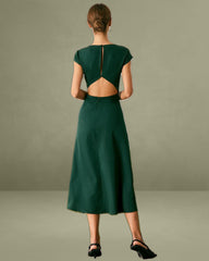 The Green Boat Neck Cutout Back Midi Dress
