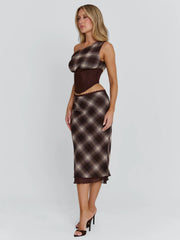 Ellapink NARELLE MIDI SKIRT BROWN CHECK