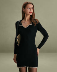 The Black Contrast Stitch Sweater Mini Dress