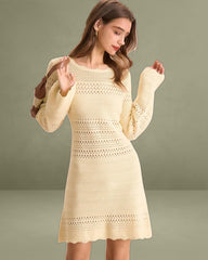 Women's Apricot Cutout Knitted Sweater Dress